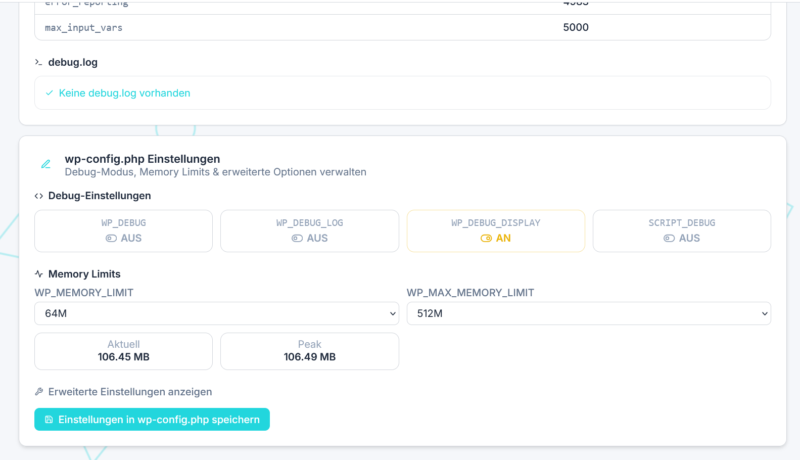 WP-Config Einstellungen